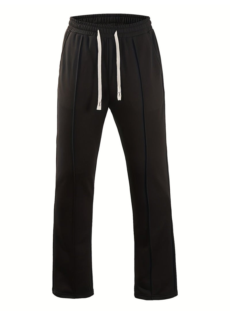 Men's Casual Pants Black Baggy Sweatpants with Front Seam Contrast Drawstring Oversized Streetwear Trousers - Image 4